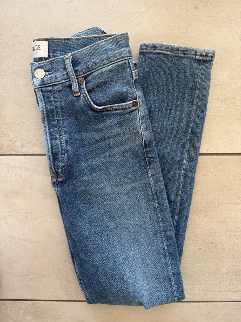 AGOLDE Size 23 High Rise Skinny Jeans Distressed Knee Medium Wash